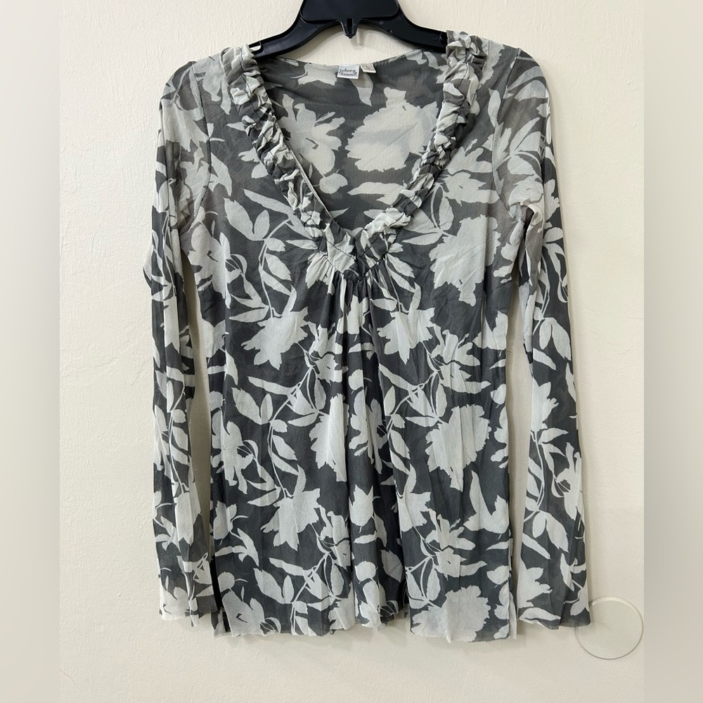 Johnny Heaven Mesh Y2K Style Floral Top Sz L